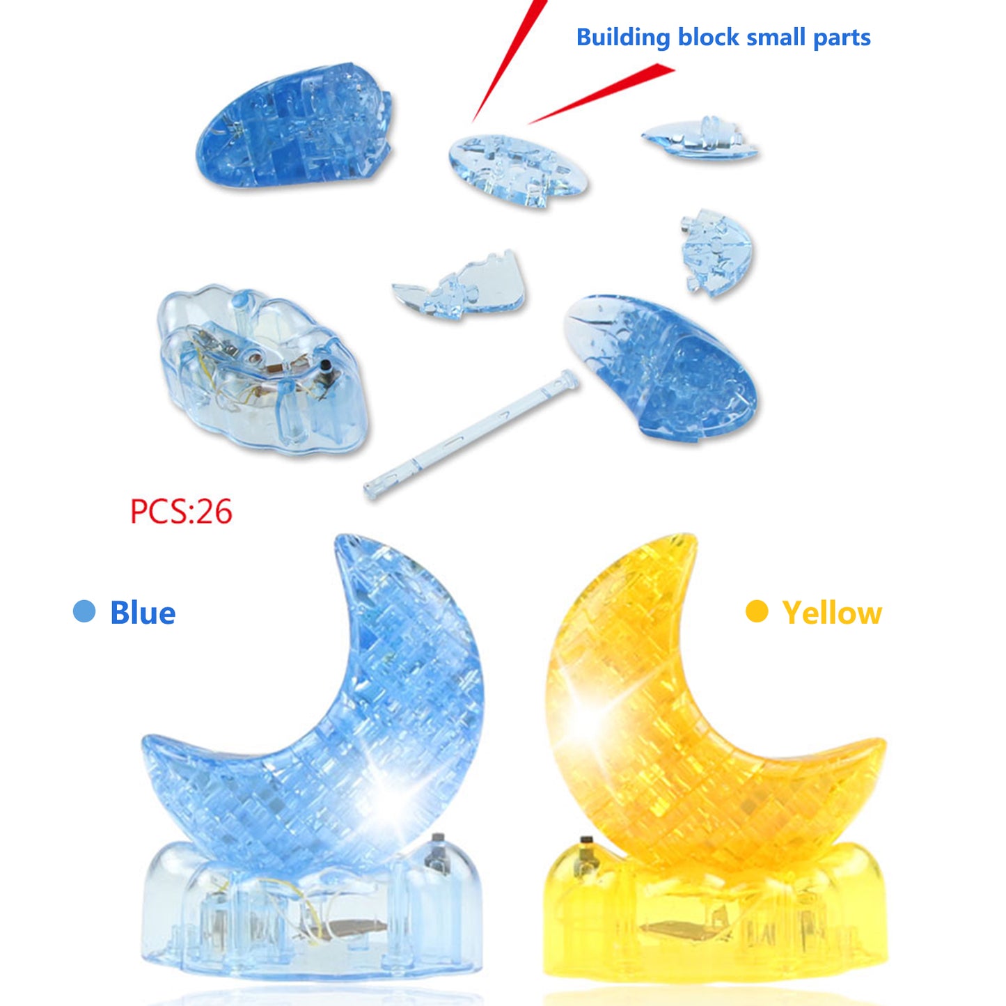 3D Crystal Puzzle Moon, Crystal Puzzle Brainteasers for Puzzlers Ages 16 and Up, with Lights, 48PCS