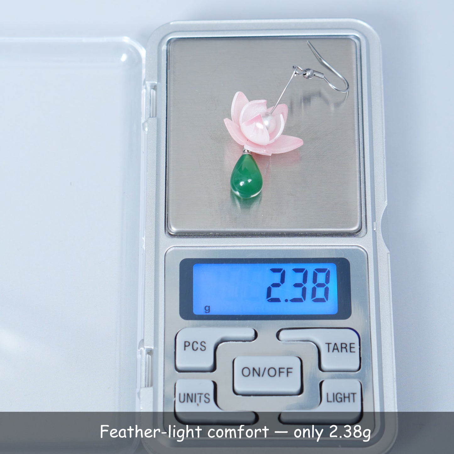 Lotus Earrings for Women, Handmade Flower Drop Earrings with Natural Green Agate, Spiritual Yoga Jewelry Gift for Her