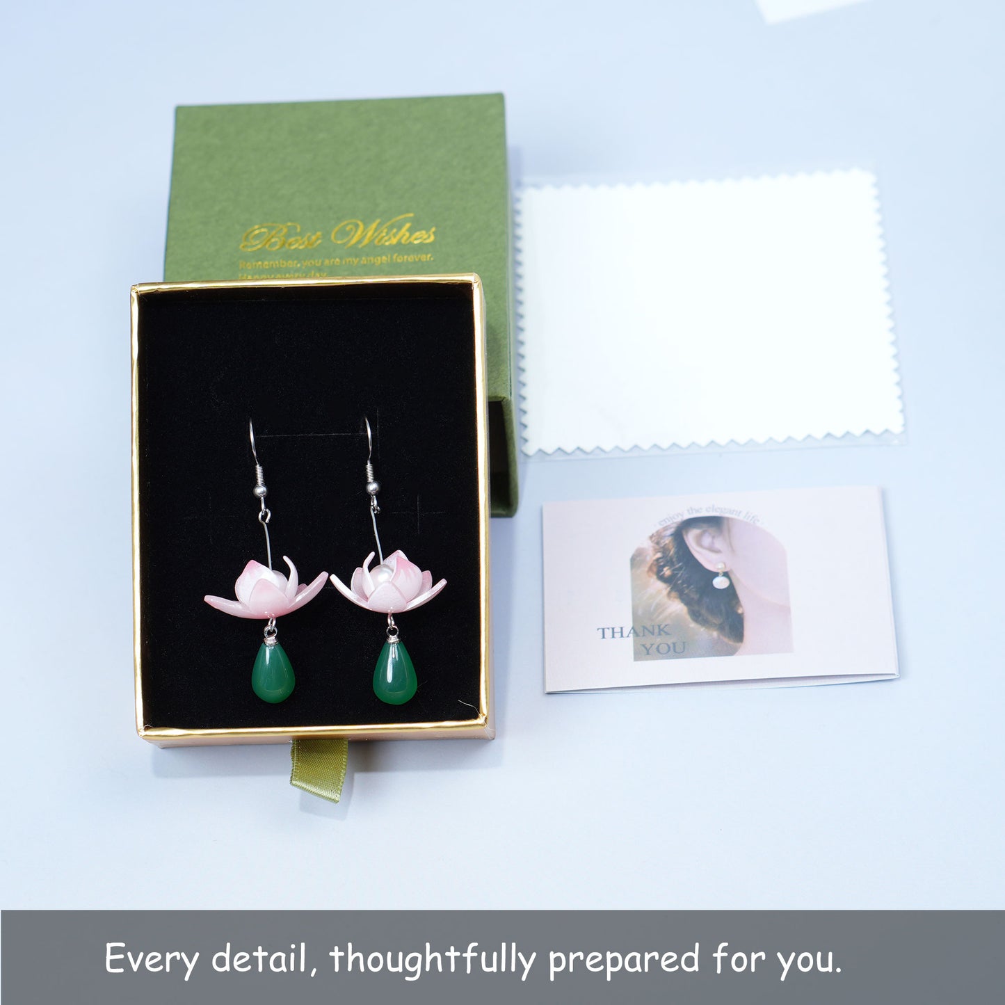 Lotus Earrings for Women, Handmade Flower Drop Earrings with Natural Green Agate, Spiritual Yoga Jewelry Gift for Her
