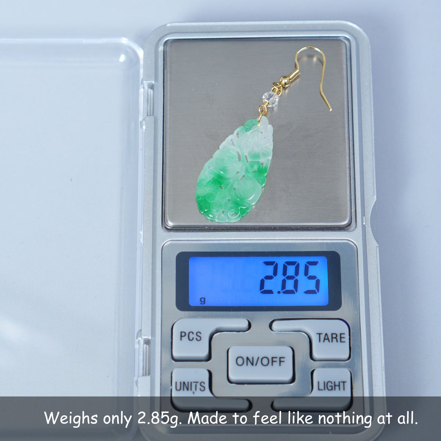 Handmade Carved Jade Teardrop Earrings for Women, Green and White Jade Dangle Earrings with Gold Hook – Elegant Oriental Jewelry for Birthday, Anniversary, Mother's Day Gift