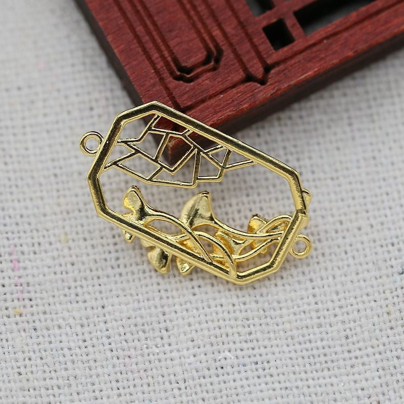 2PCS 24K Gold Plated Ginkgo Leaf Pendant, Geometric Brass Charm for DIY Jewelry, Chinese Style Openwork Connector