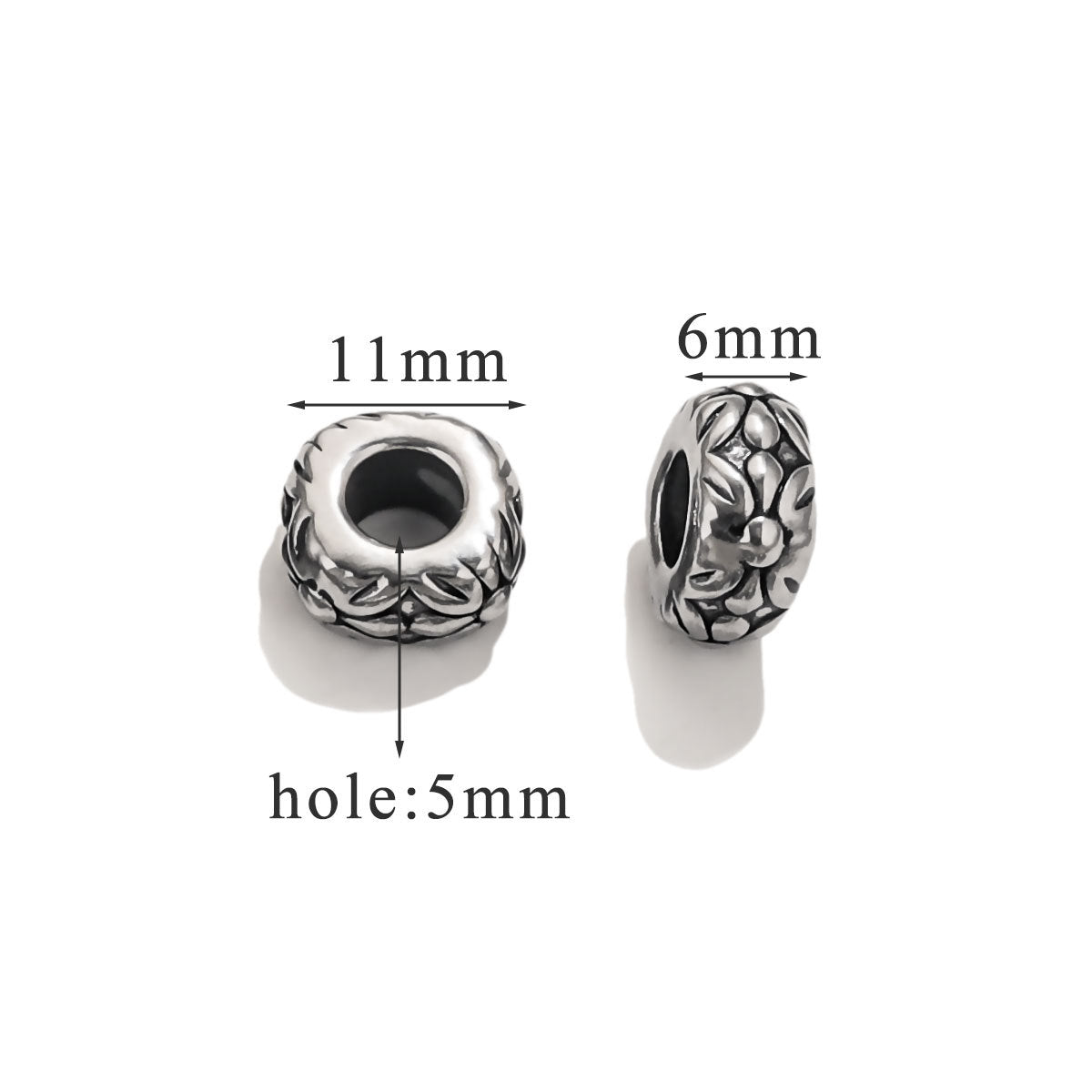 Vintage Blackened Stainless Steel Beads - Six-Word Mantra & Swastika Pattern for DIY Bracelet, Titanium Steel Stringing Beads