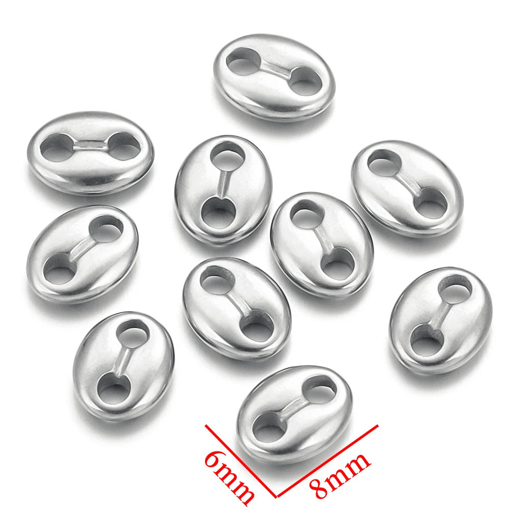 10PCS Stainless Steel Coffee Bean Double Oval Bead Connectors - DIY Jewelry Making Supplies for Necklaces, Bracelets & Crafts