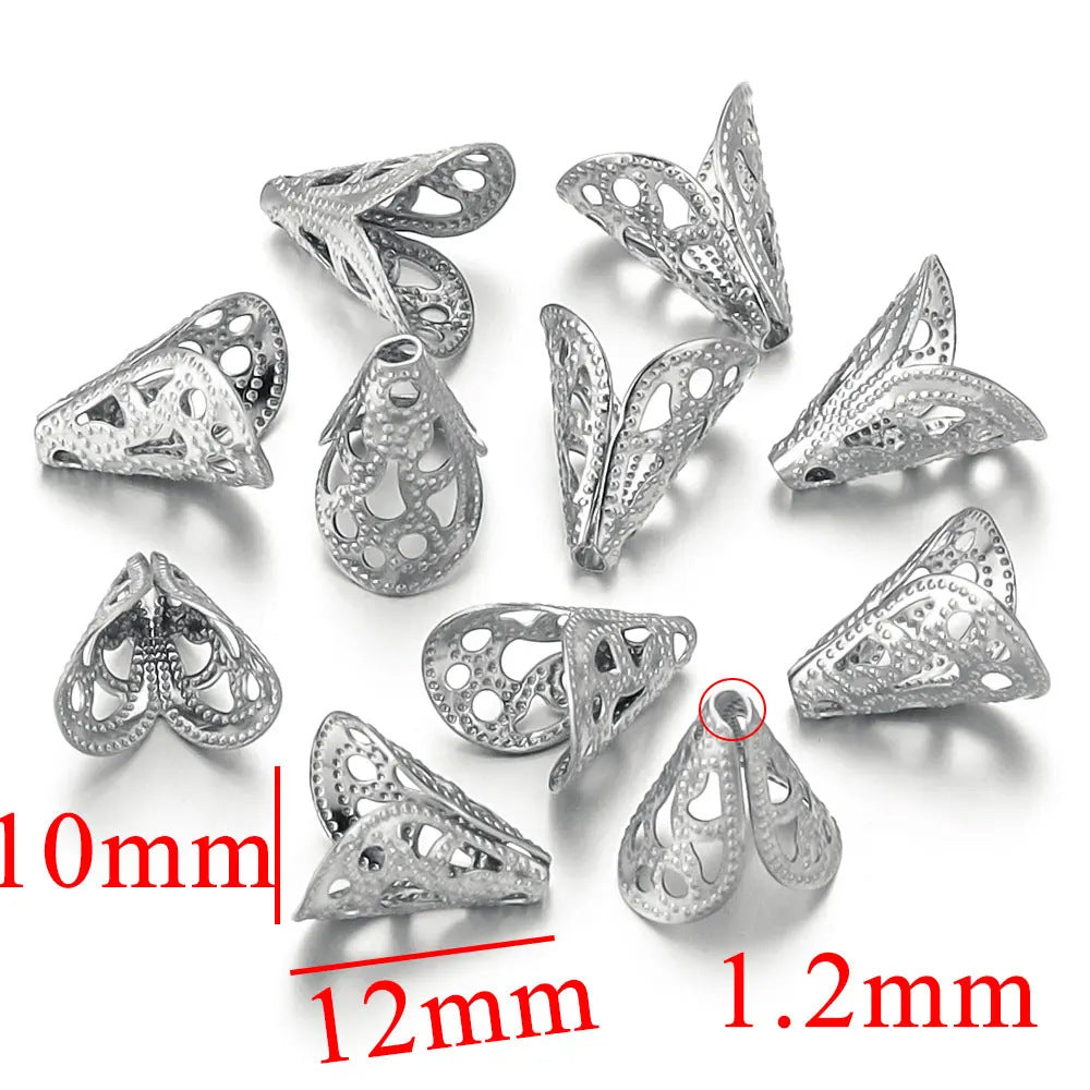 10PCS Stainless Steel Flower Bead End Caps & Washers | Retro Funnel-Shaped Gaskets, DIY Jewelry Supplies for Necklaces & Bracelets