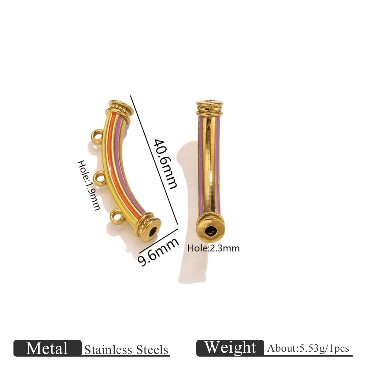 Vintage Ethnic Enamel Curved Tube Charms - Bamboo-Style Stainless Steel Bracelet Connection Tubes | DIY Jewelry Accessories