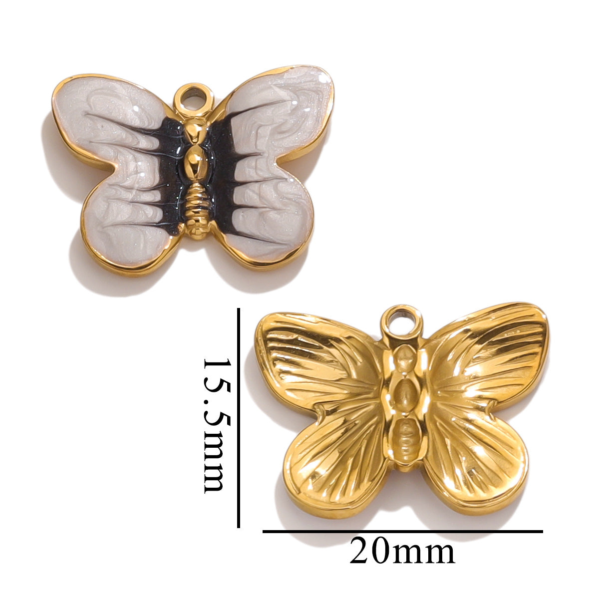 Stainless Steel Cartoon Butterfly Pendants | Enamel Coating & Vacuum Gold-Plated, DIY Accessories for Bags & Handmade Jewelry