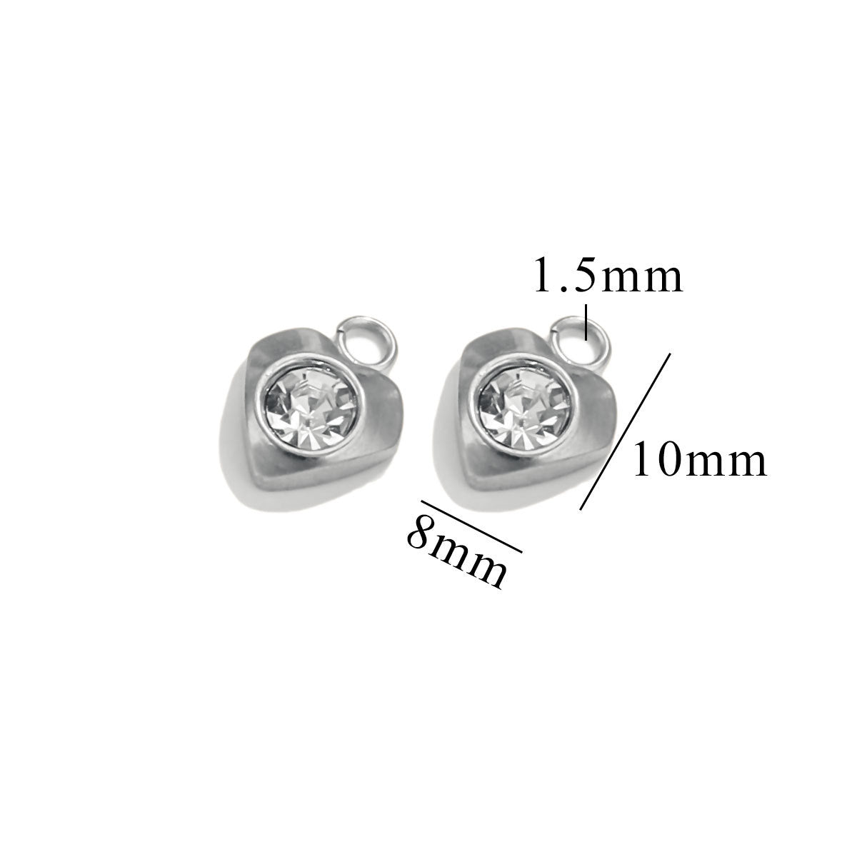 10PCS Stainless Steel Heart/Star/Plum Blossom Pendants | White Zircon Inlays, Tiny Sparkly Charms for DIY Necklaces & Earrings