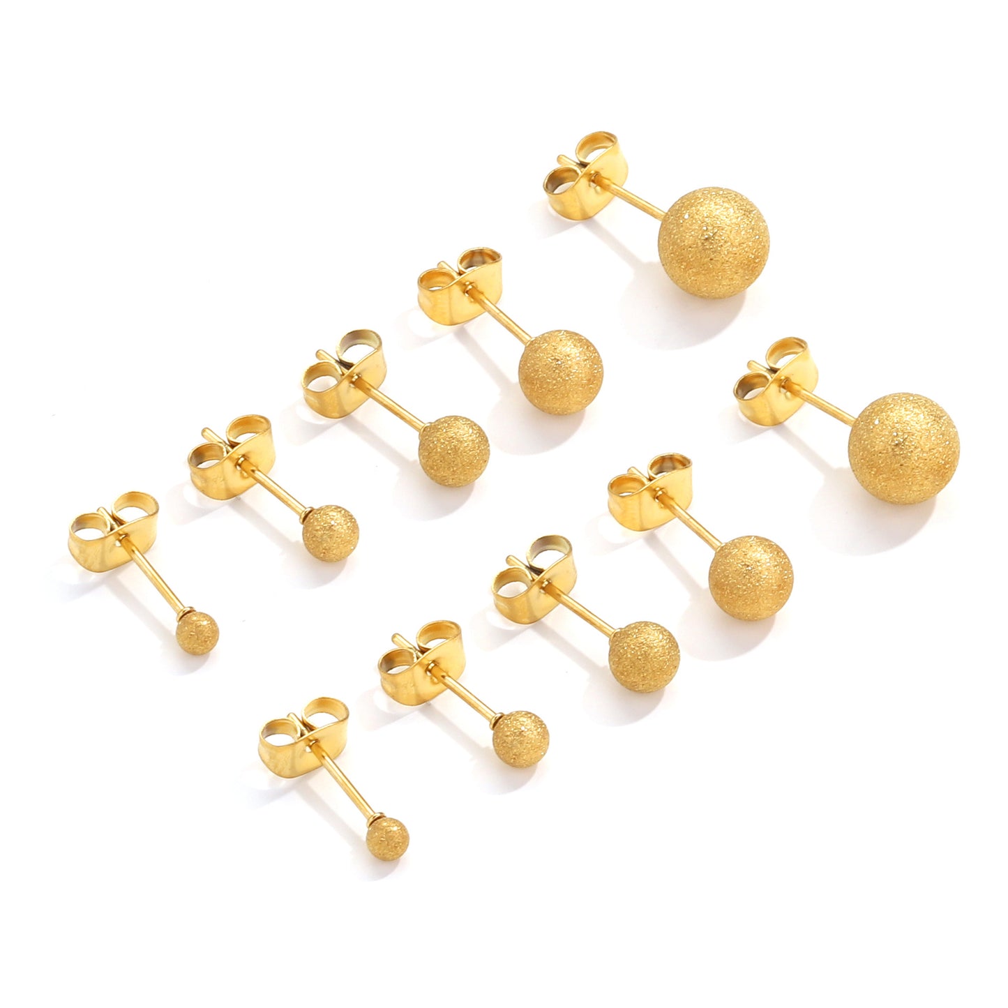 5 Pairs Titanium Steel Dangle Stud Earrings - Stainless Steel Matte Gold - toned Beaded Welded Needles, DIY Handmade Jewelry Supplies