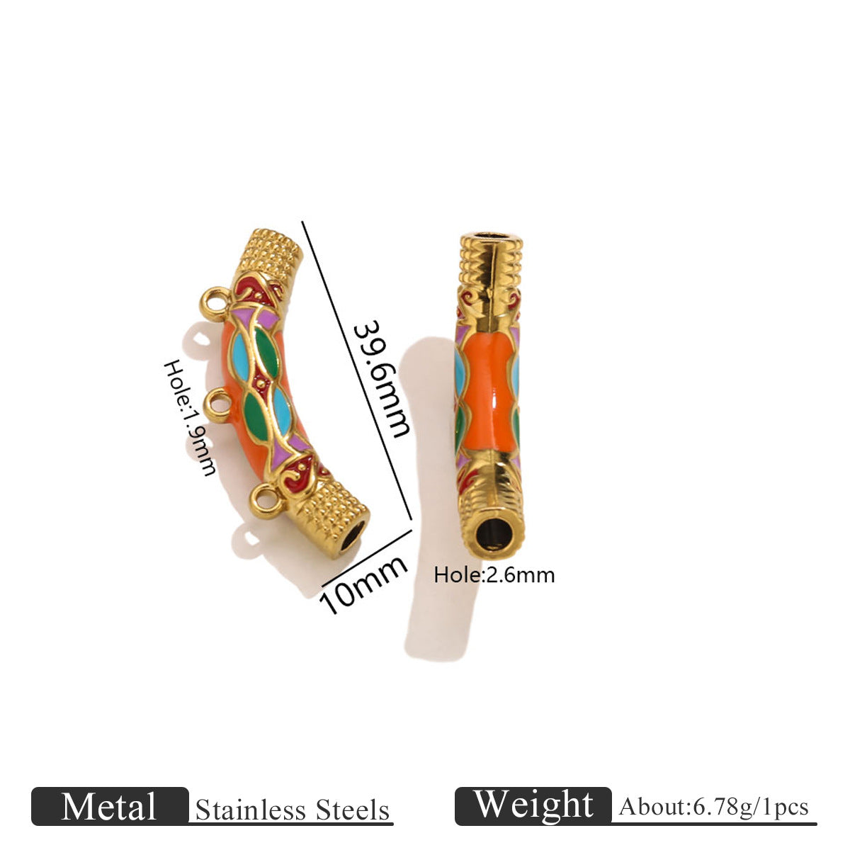 Vintage Ethnic Enamel Curved Tube Charms - Bamboo-Style Stainless Steel Bracelet Connection Tubes | DIY Jewelry Accessories
