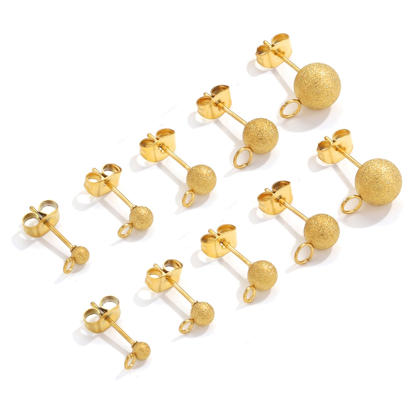 5 Pairs Titanium Steel Dangle Stud Earrings - Stainless Steel Matte Gold - toned Beaded Welded Needles, DIY Handmade Jewelry Supplies