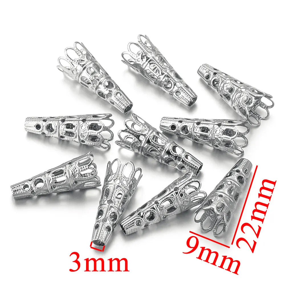 10PCS Stainless Steel Flower Bead End Caps & Washers | Retro Funnel-Shaped Gaskets, DIY Jewelry Supplies for Necklaces & Bracelets