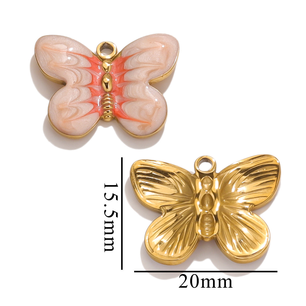 Stainless Steel Cartoon Butterfly Pendants | Enamel Coating & Vacuum Gold-Plated, DIY Accessories for Bags & Handmade Jewelry