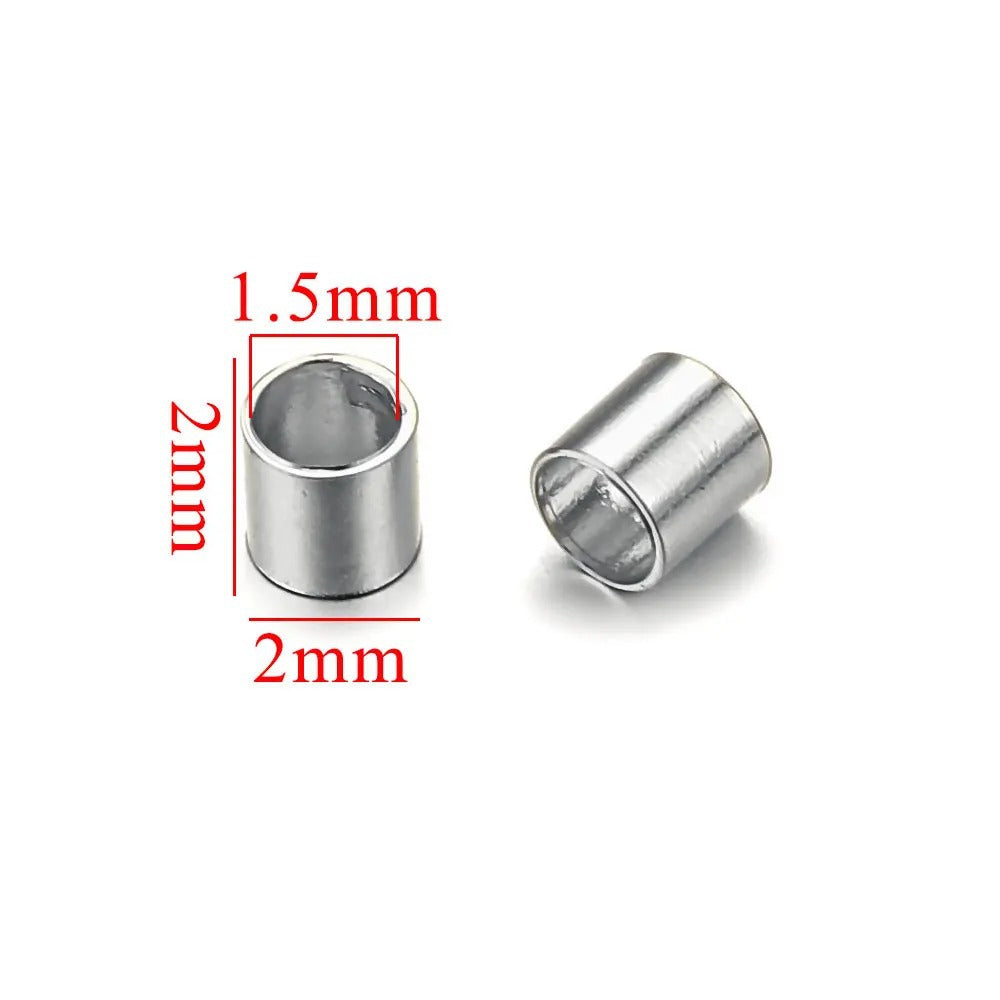 100PCS 2mm Tiny Stainless Steel Column Tube Spacer Beads Loose Spacer Beads