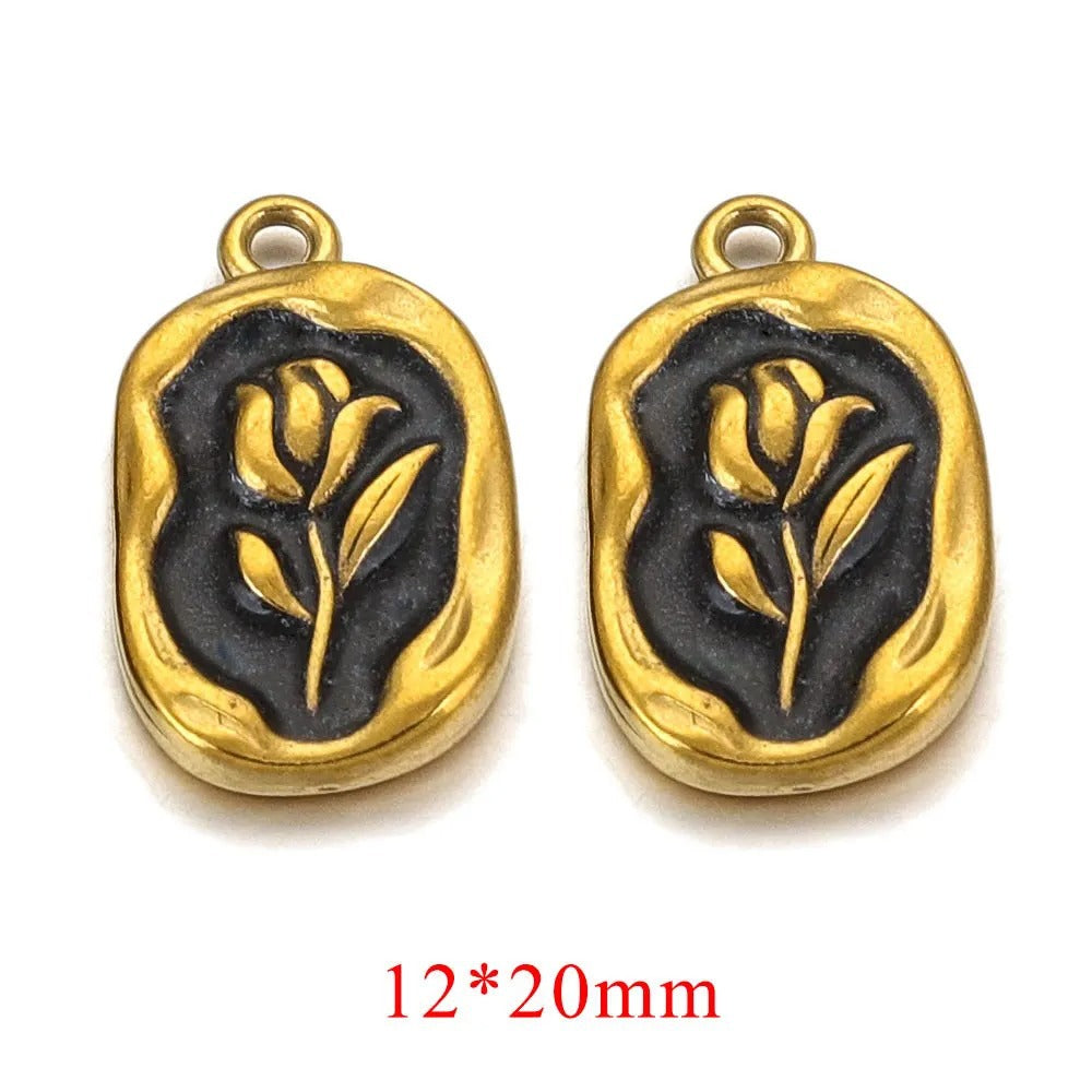 Vintage-Inspired Stainless Steel Rose Pendant - Timeless Flower Charm for DIY Jewelry