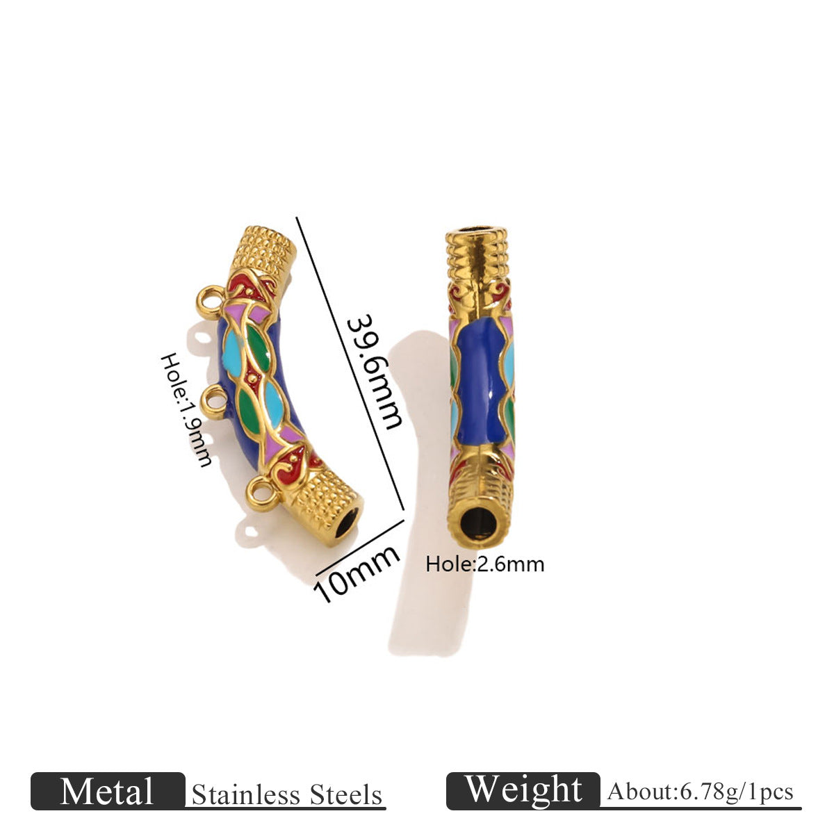 Vintage Ethnic Enamel Curved Tube Charms - Bamboo-Style Stainless Steel Bracelet Connection Tubes | DIY Jewelry Accessories