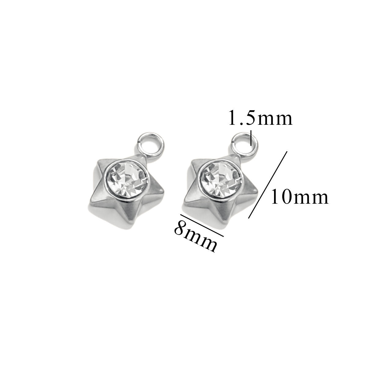 10PCS Stainless Steel Heart/Star/Plum Blossom Pendants | White Zircon Inlays, Tiny Sparkly Charms for DIY Necklaces & Earrings