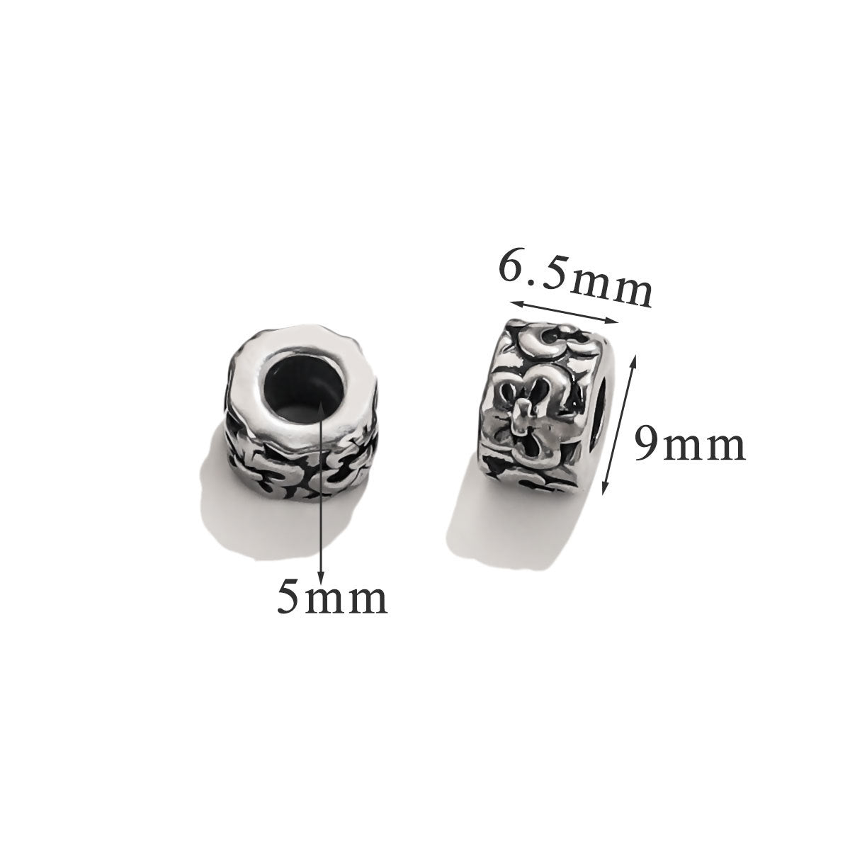Vintage Blackened Stainless Steel Beads - Six-Word Mantra & Swastika Pattern for DIY Bracelet, Titanium Steel Stringing Beads