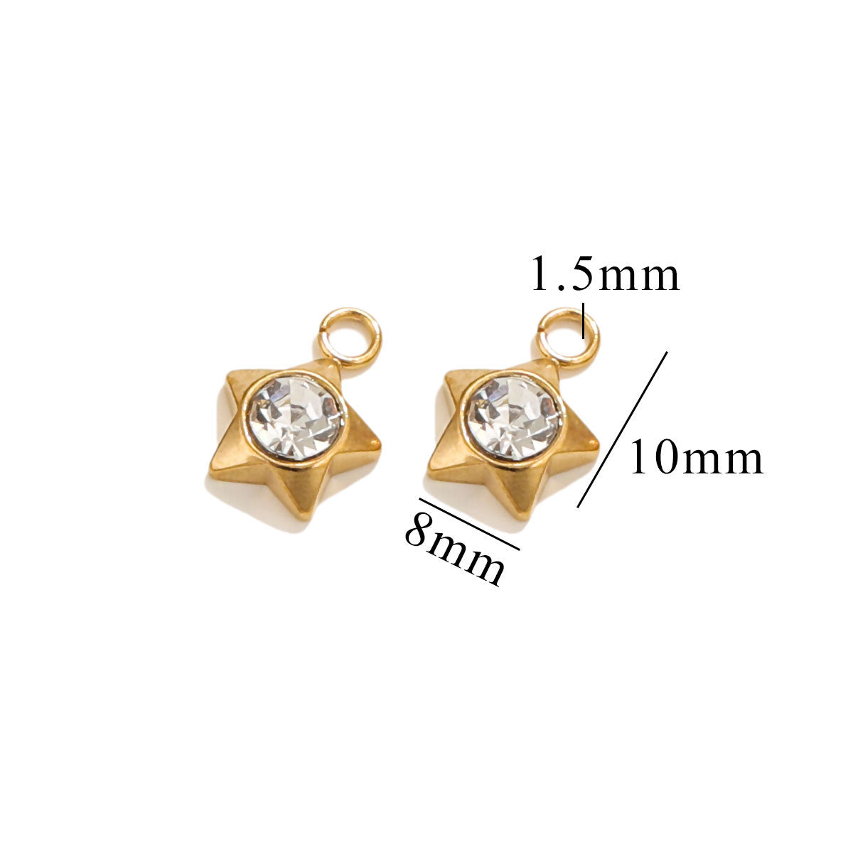 10PCS Stainless Steel Heart/Star/Plum Blossom Pendants | White Zircon Inlays, Tiny Sparkly Charms for DIY Necklaces & Earrings
