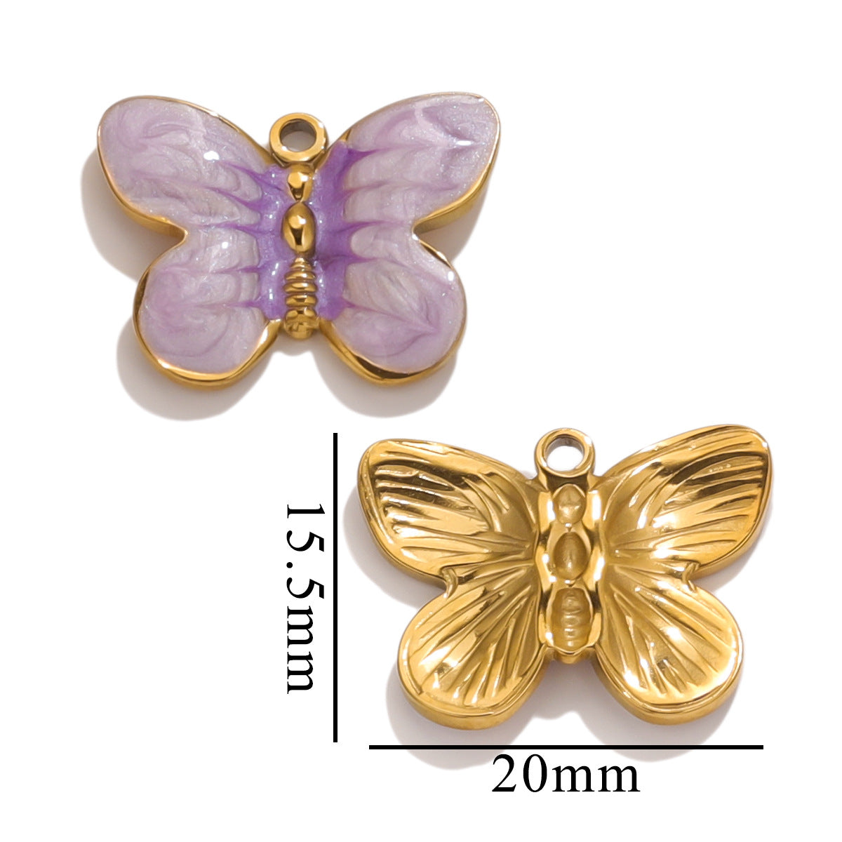 Stainless Steel Cartoon Butterfly Pendants | Enamel Coating & Vacuum Gold-Plated, DIY Accessories for Bags & Handmade Jewelry