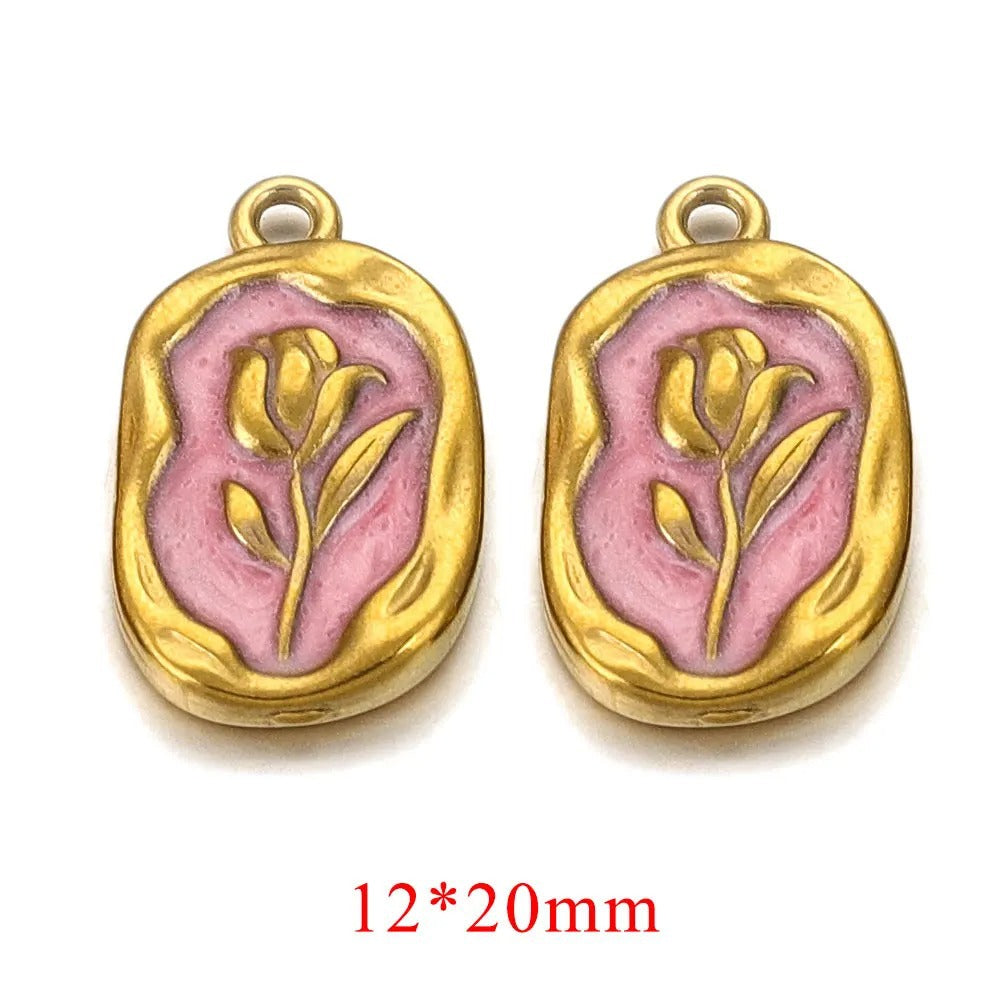 Vintage-Inspired Stainless Steel Rose Pendant - Timeless Flower Charm for DIY Jewelry