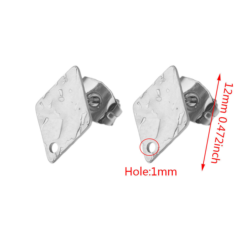 5Pairs Stainless Steel DIY Earring Components - Geometric Textured Blanks & Posts with Holes, Titanium Steel for Earrings