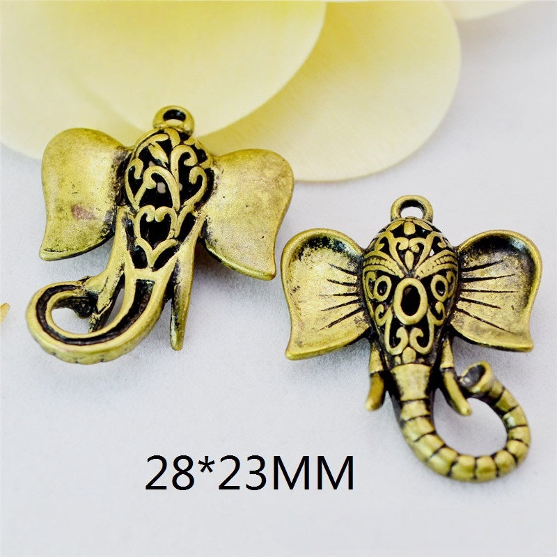 Vintage 3D Hollow Elephant Charm - Retro Animal Jewelry Finding for Handmade Crafts