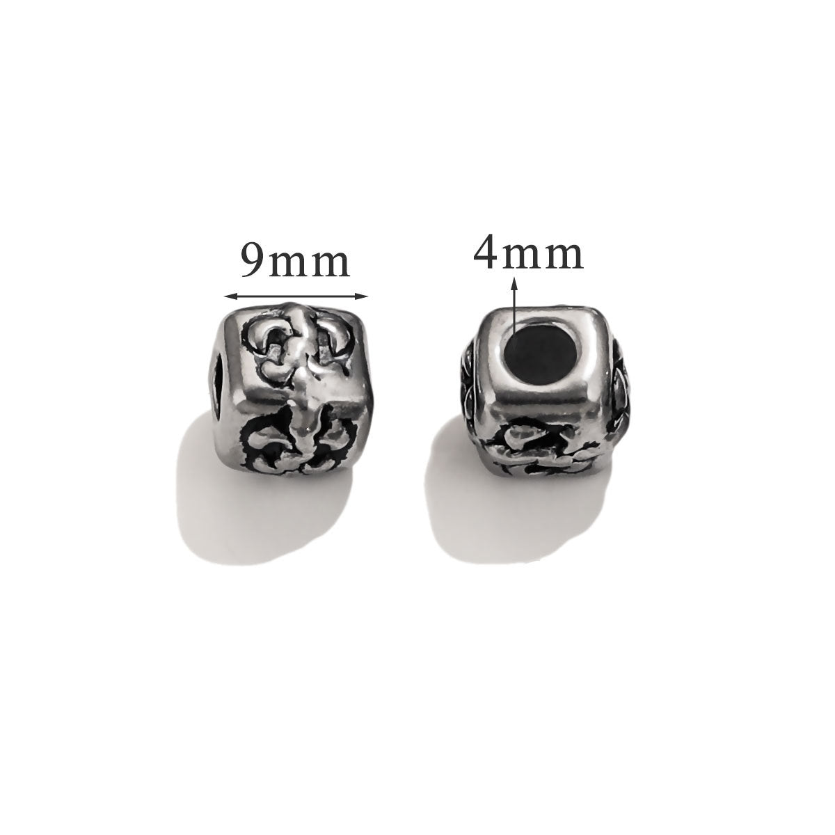 Vintage Blackened Stainless Steel Beads - Six-Word Mantra & Swastika Pattern for DIY Bracelet, Titanium Steel Stringing Beads