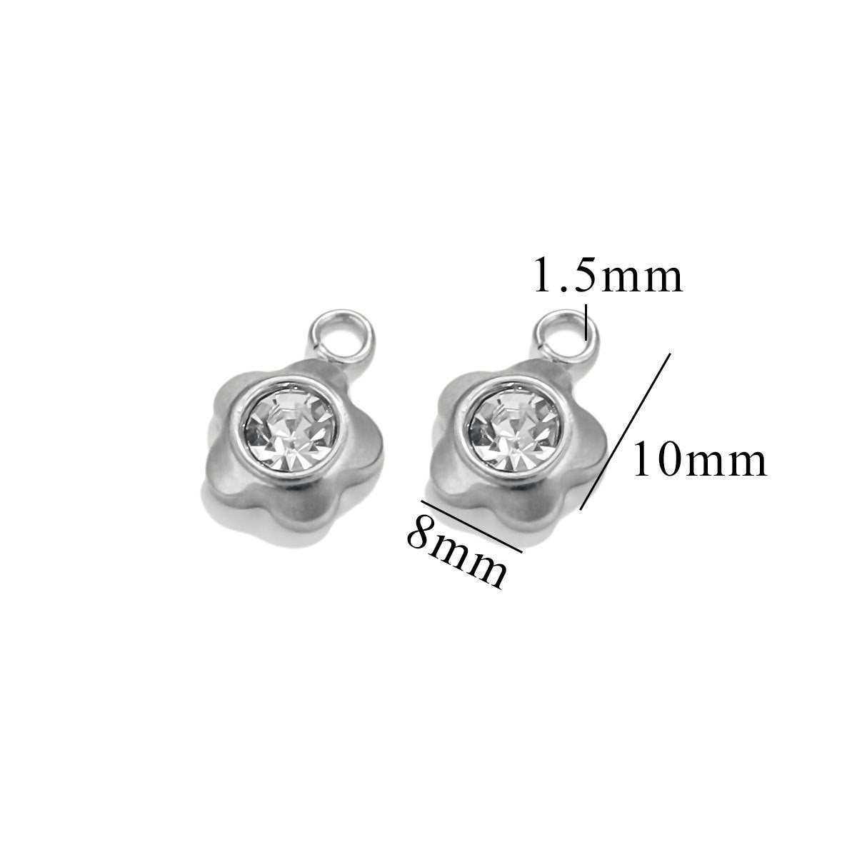 10PCS Stainless Steel Heart/Star/Plum Blossom Pendants | White Zircon Inlays, Tiny Sparkly Charms for DIY Necklaces & Earrings