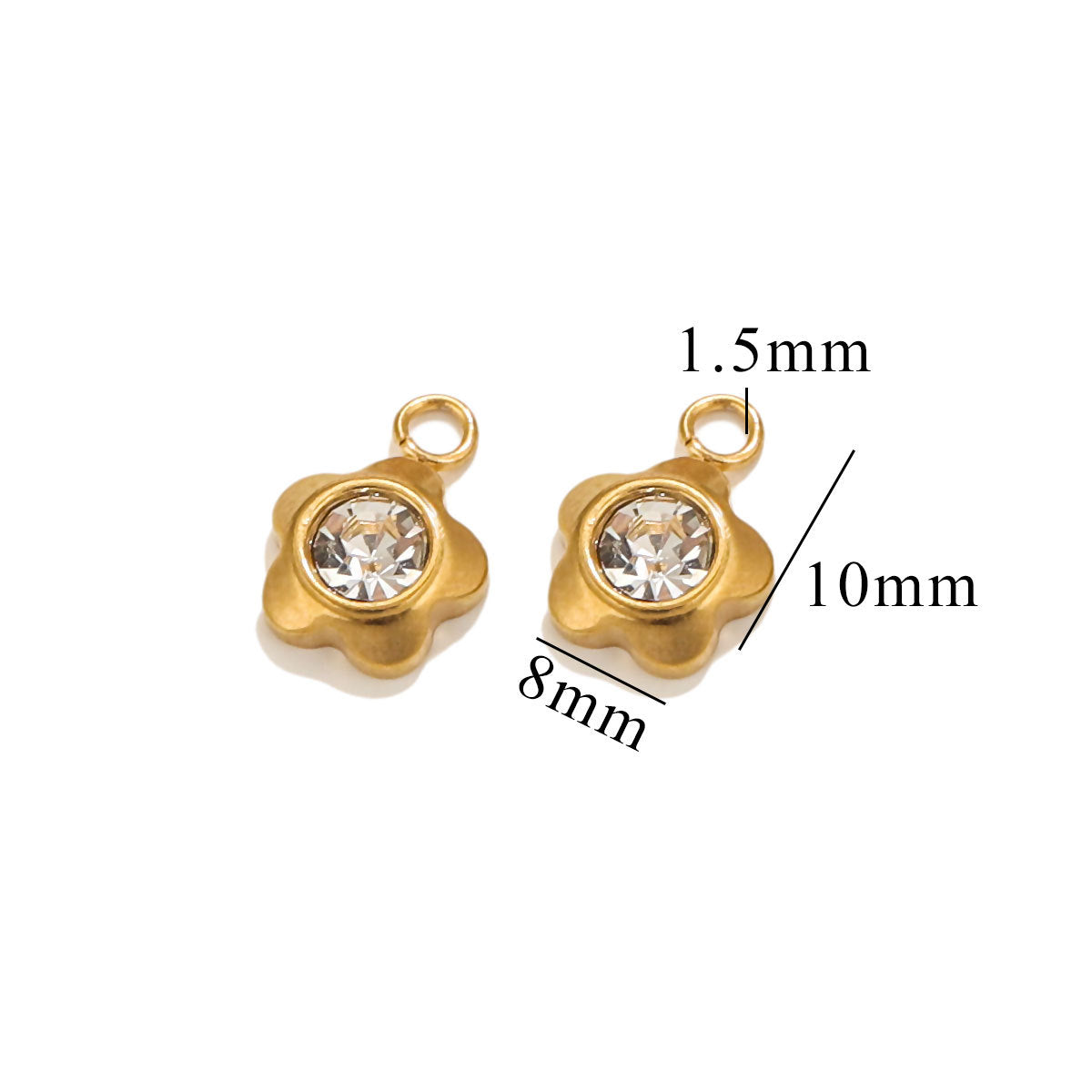 10PCS Stainless Steel Heart/Star/Plum Blossom Pendants | White Zircon Inlays, Tiny Sparkly Charms for DIY Necklaces & Earrings