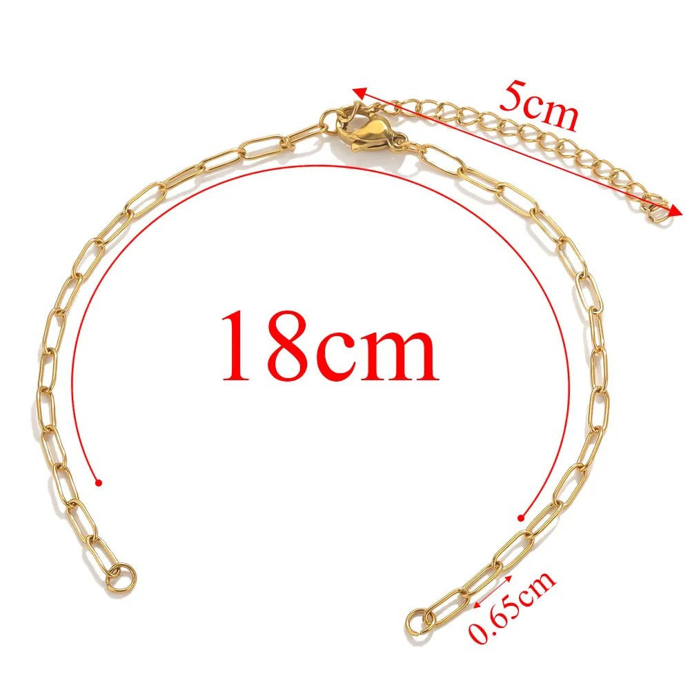 5PCS Real Gold Plated Semi - finished Base Chain for DIY Bracelets - Stainless Steel Long Cross, Adjustable Titanium Steel Accessories