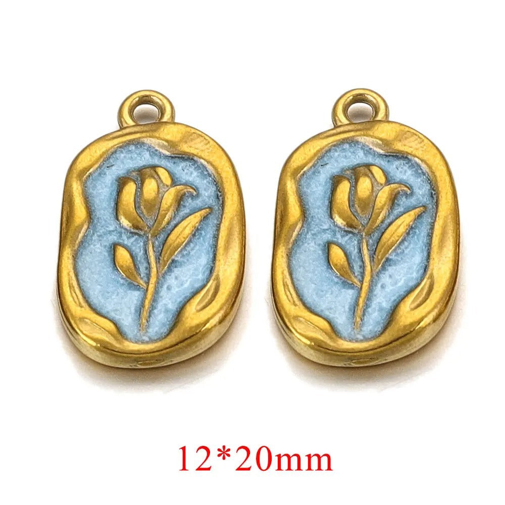 Vintage-Inspired Stainless Steel Rose Pendant - Timeless Flower Charm for DIY Jewelry