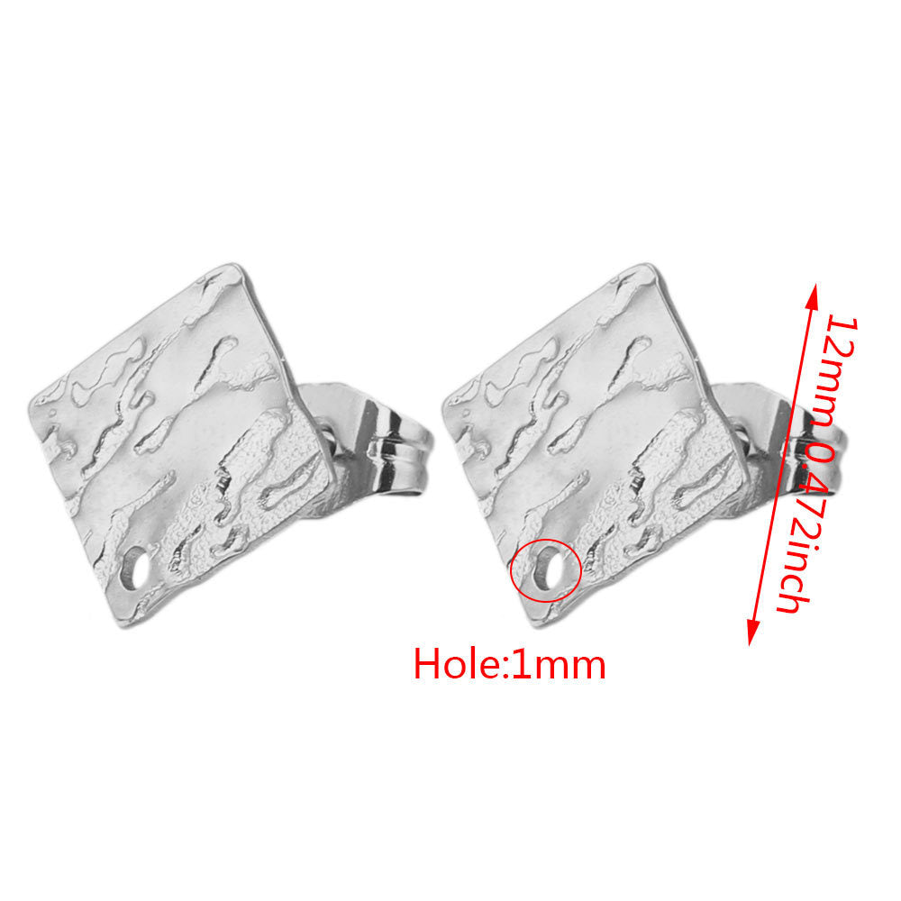 5Pairs Stainless Steel DIY Earring Components - Geometric Textured Blanks & Posts with Holes, Titanium Steel for Earrings