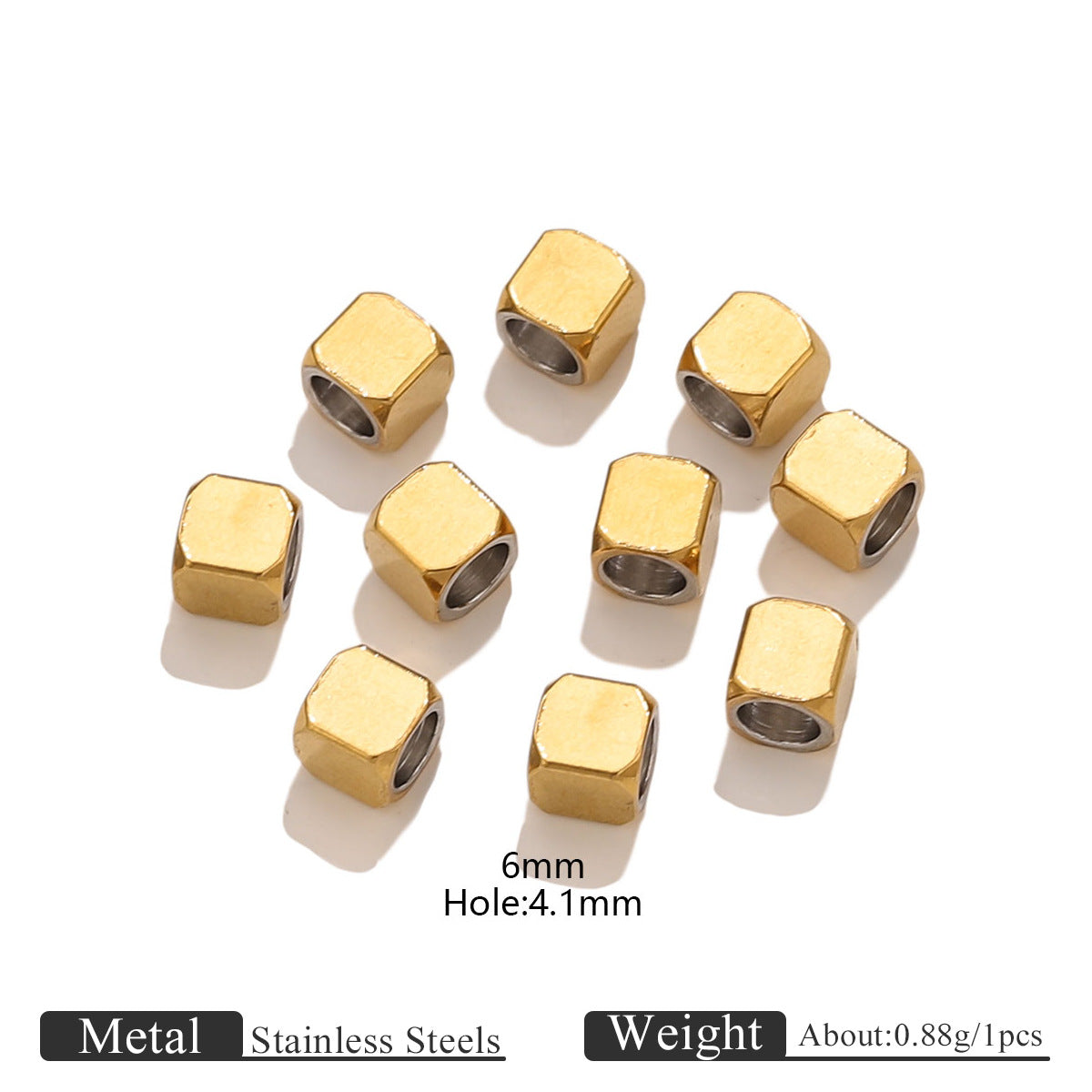20PCS Stainless Steel Chamfered Through-Hole Square Beads | Durable Leather Cord End Beads for Jewelry Making