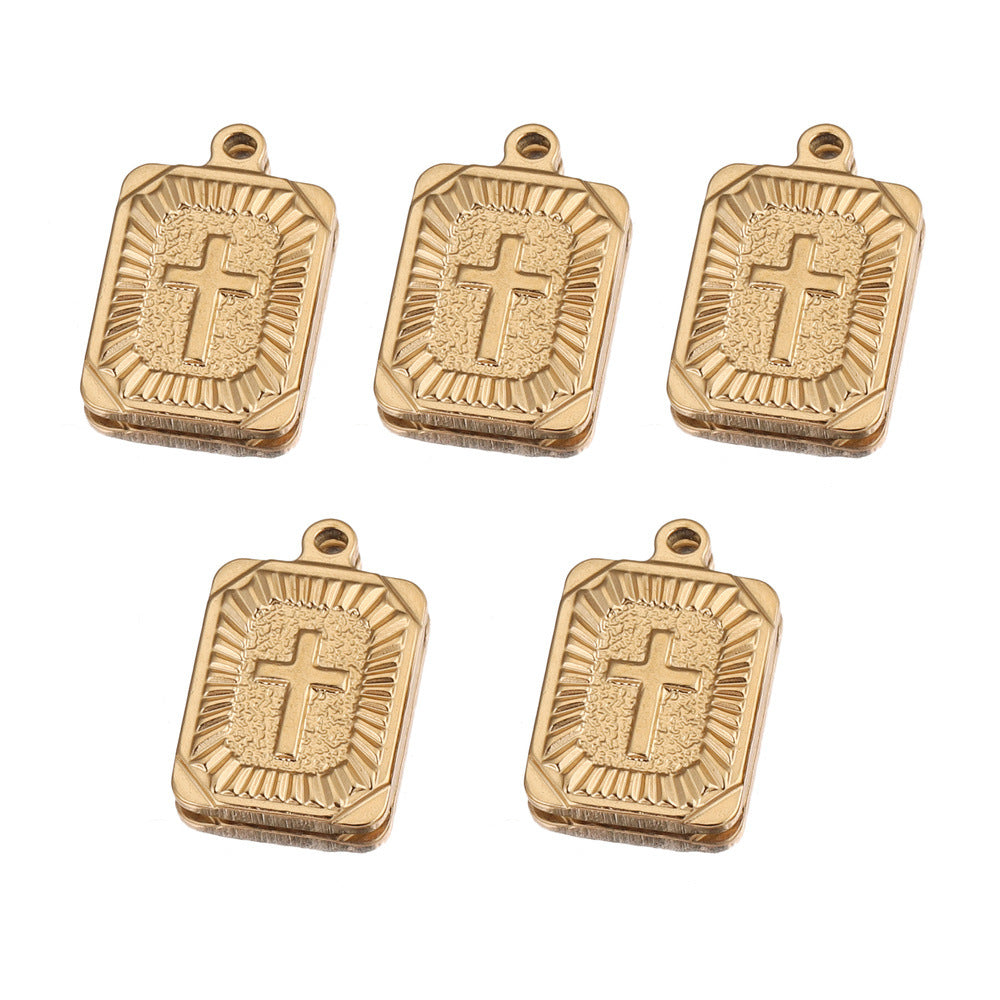 Stainless Steel Rectangular Cross Pendant | Radiating Pattern & Vacuum Plating, DIY Hip Hop Punk Jewelry Charm