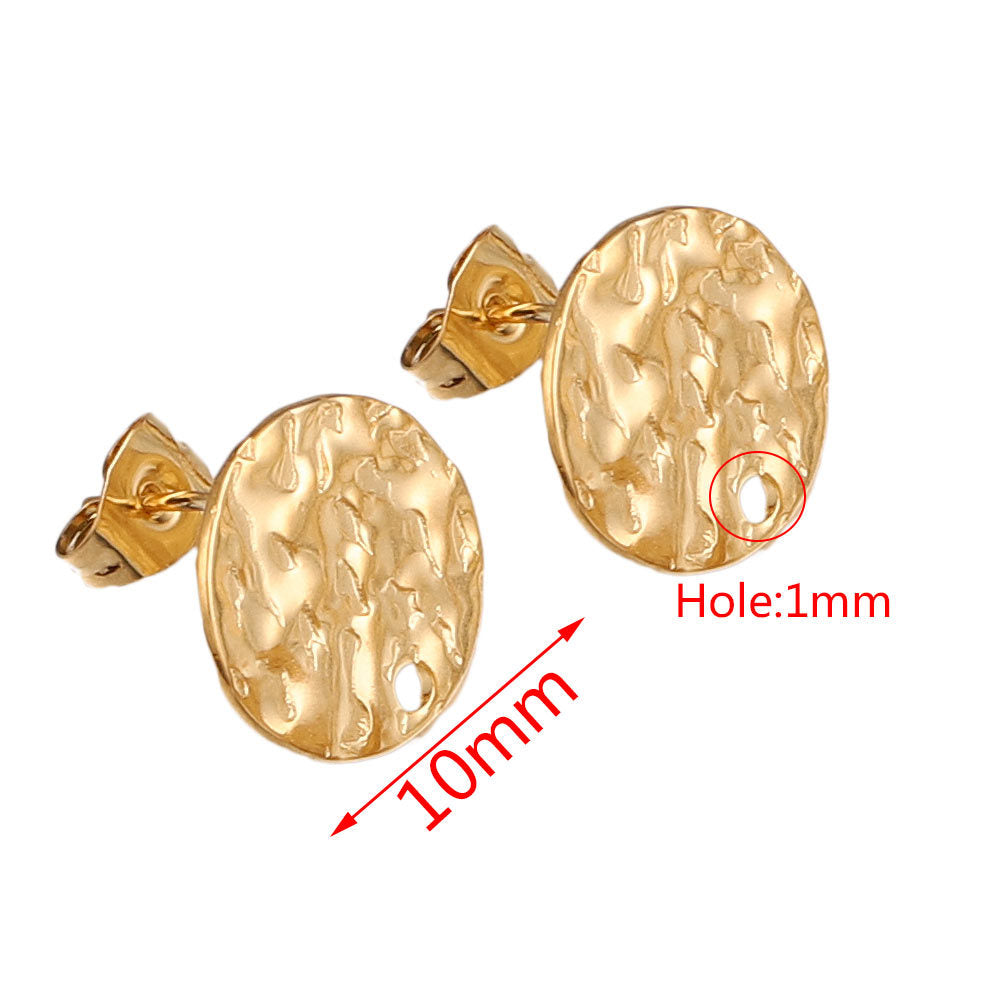 5Pairs Stainless Steel DIY Earring Components - Geometric Textured Blanks & Posts with Holes, Titanium Steel for Earrings