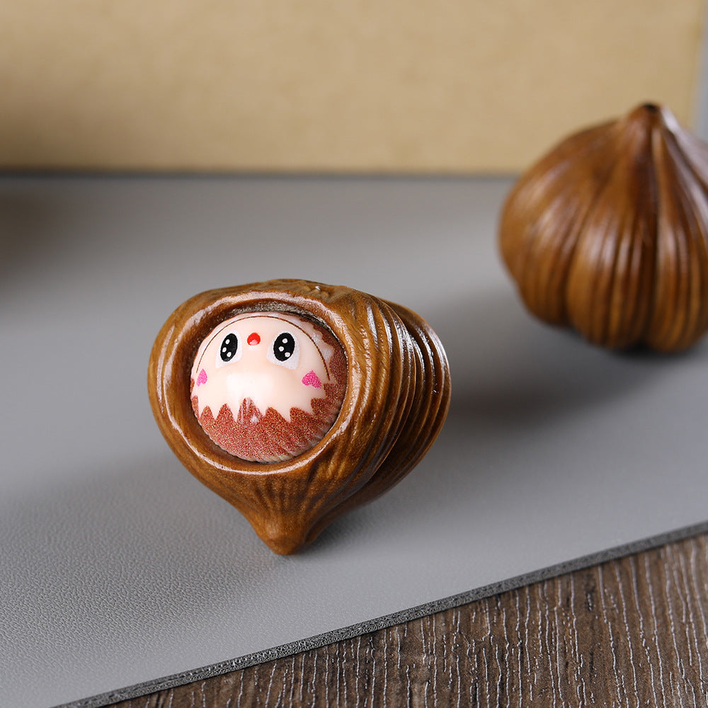 Green Sandalwood Garlic LABUBU Bead, Carved Wooden Charm Pendant, Natural Wood Spacer for DIY Bracelet Necklace Jewelry Making