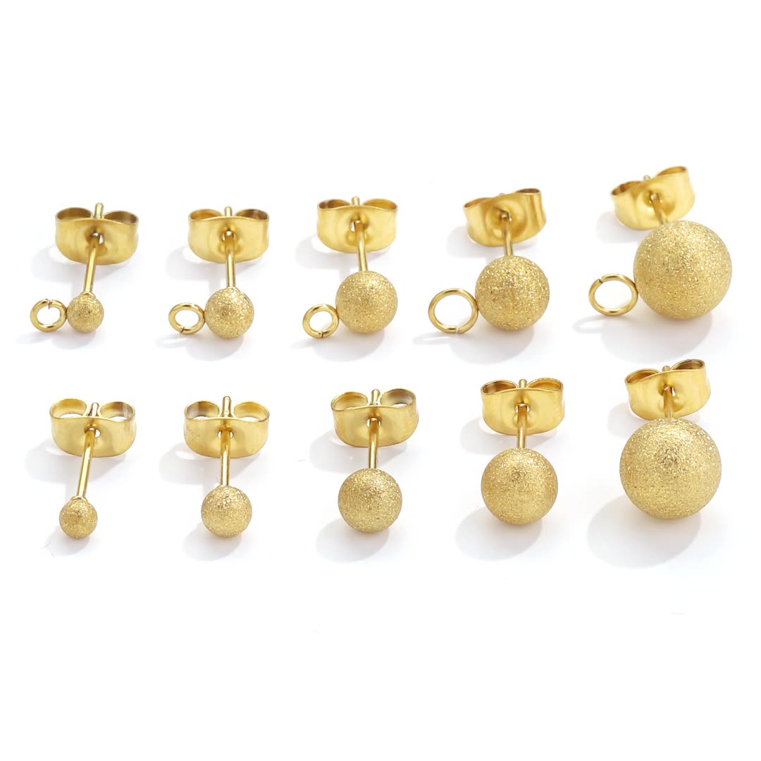 5 Pairs Titanium Steel Dangle Stud Earrings - Stainless Steel Matte Gold - toned Beaded Welded Needles, DIY Handmade Jewelry Supplies