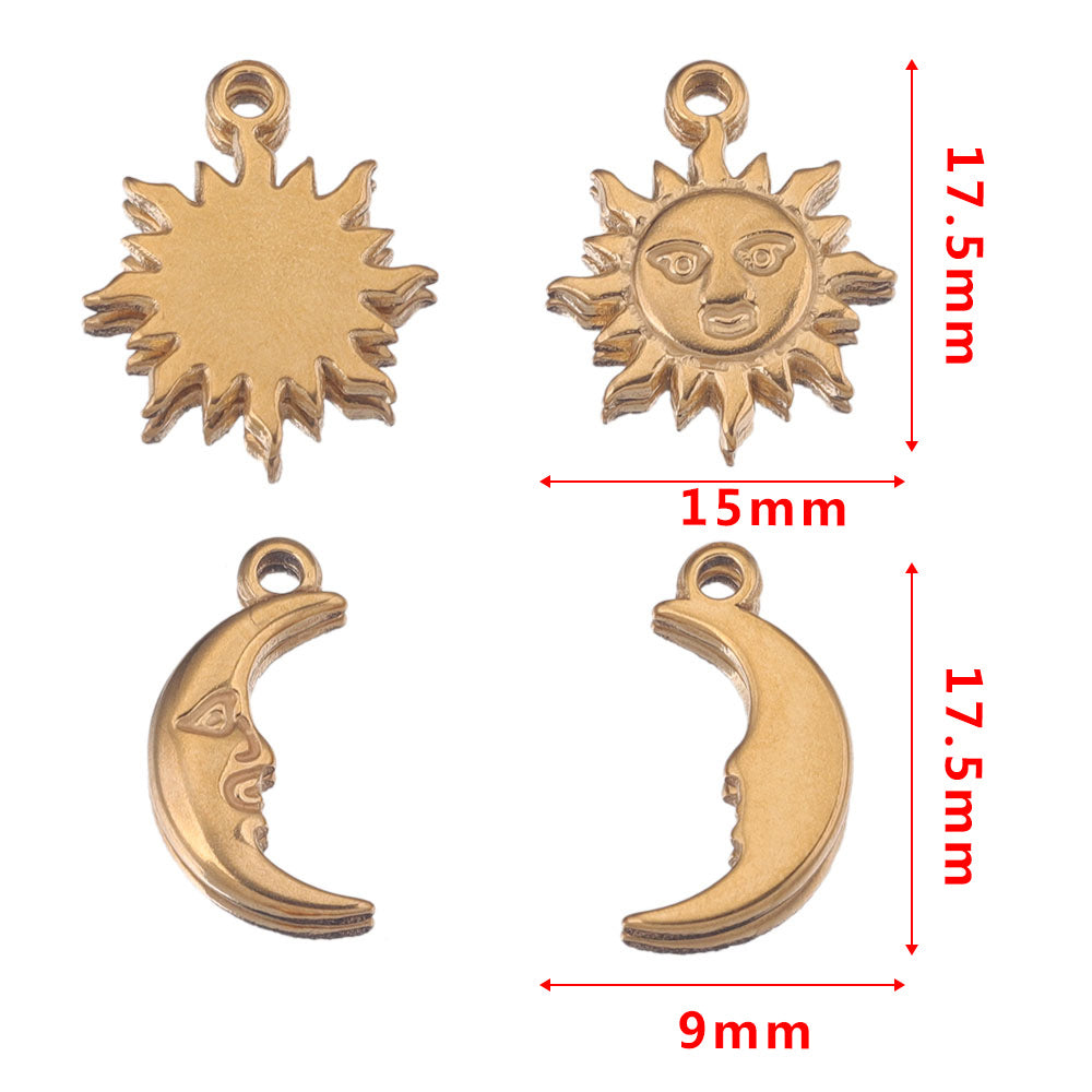 10PCS Whimsical Smile Sun Moon Pendant - Stainless Steel Casting, DIY Accessory for Handmade Necklaces
