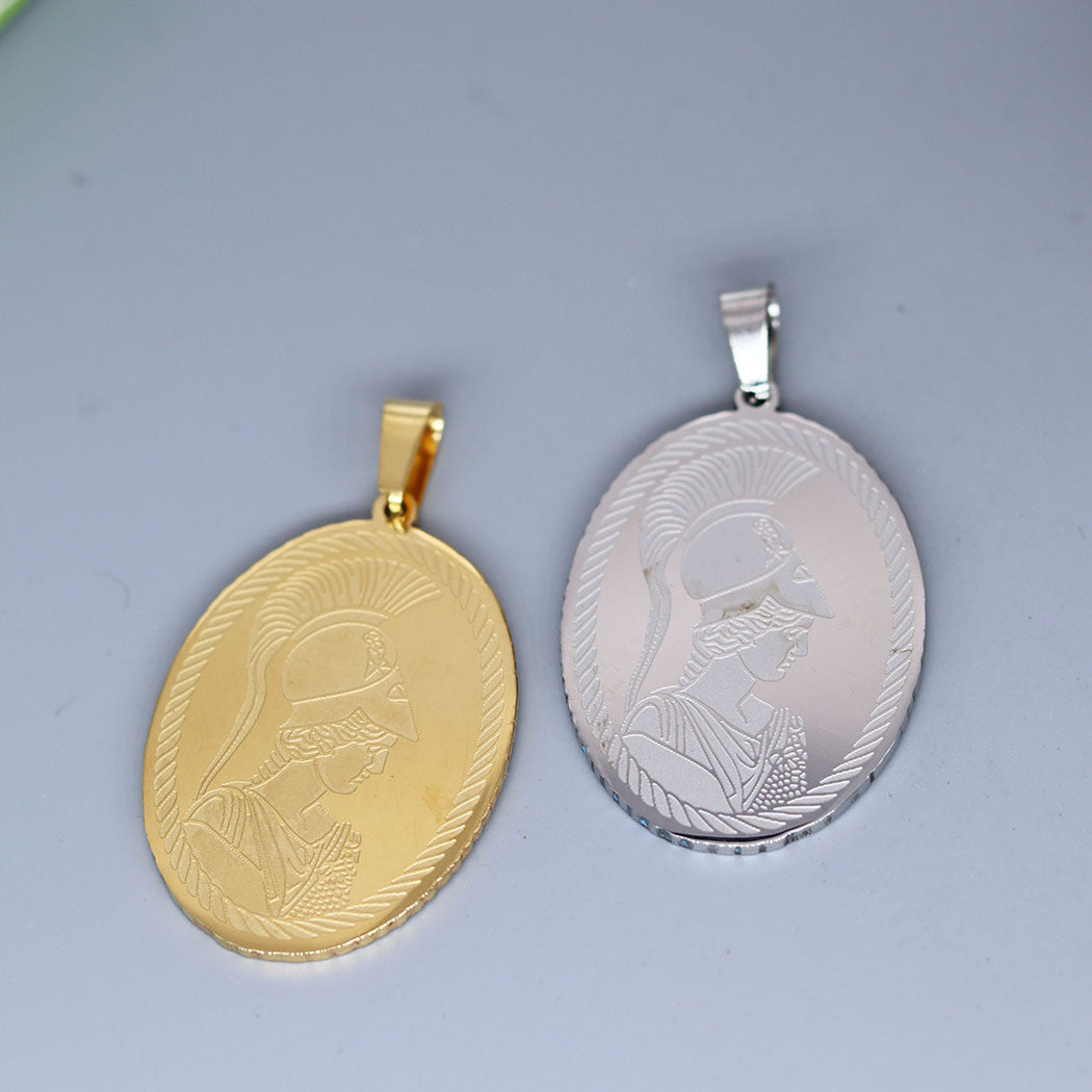 Stainless Steel Athena Greek Goddess Medal Pendant - DIY Jewelry Supplies for Custom Necklaces