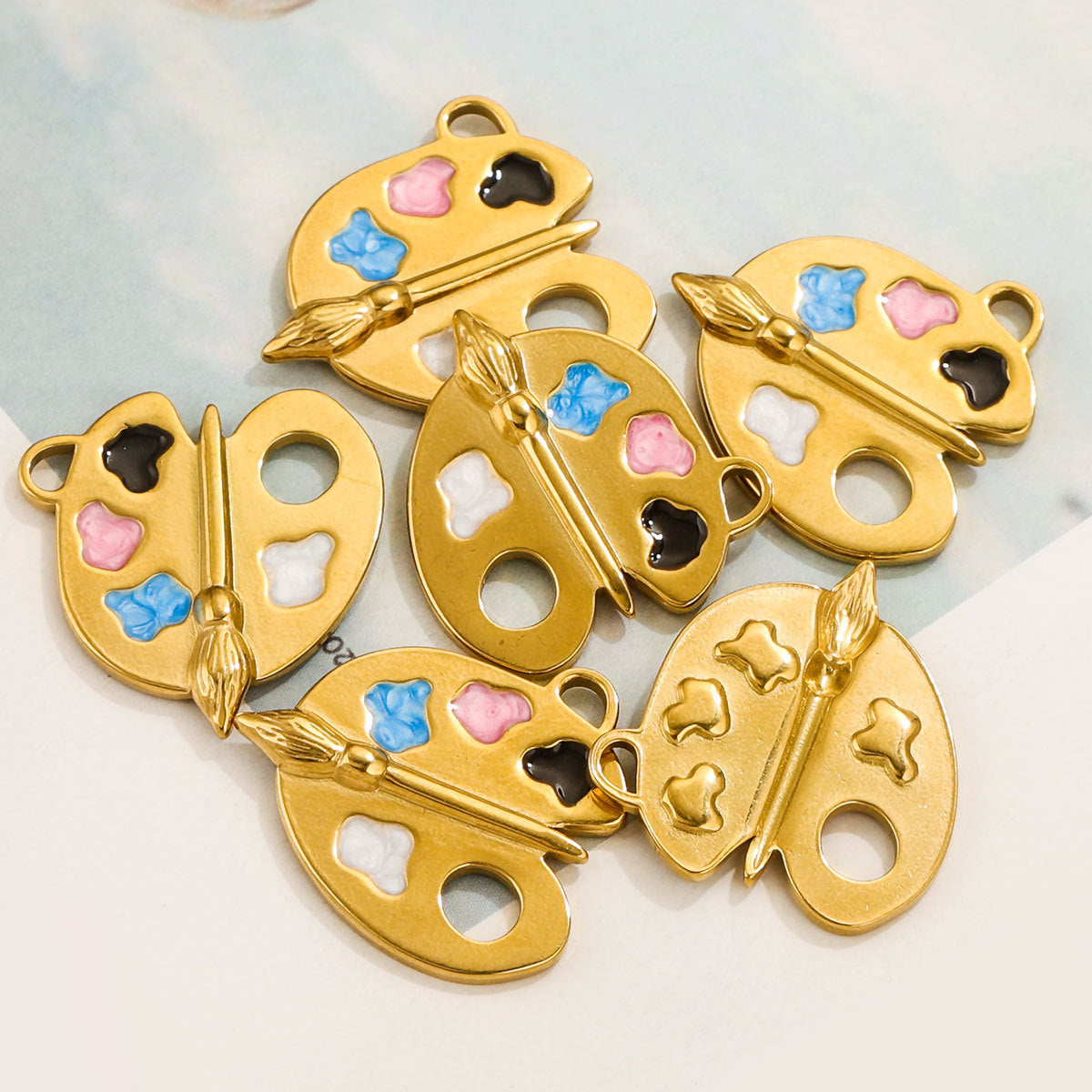 Stainless Steel Colorful Easel Pendant - DIY Necklace Drop - Oil Titanium Steel Enamel Connector Charm, Adorable Accessory
