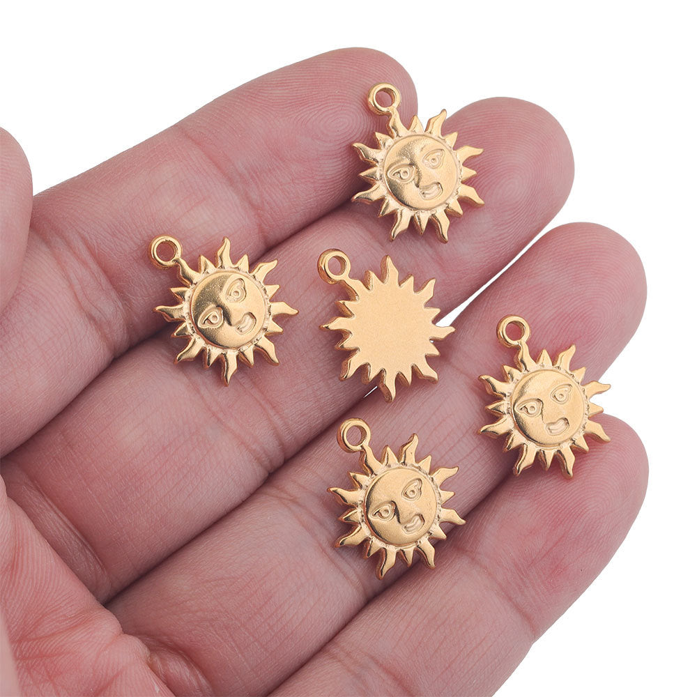 10PCS Whimsical Smile Sun Moon Pendant - Stainless Steel Casting, DIY Accessory for Handmade Necklaces