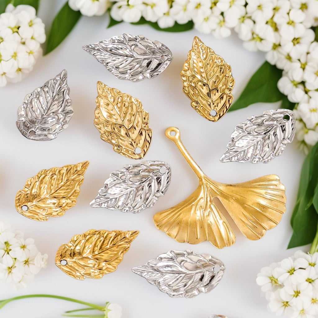 20PCS Stainless Steel Leaf & Ginkgo Leaf Charms - DIY Vintage-Style Earring & Hair Accessory Pendants