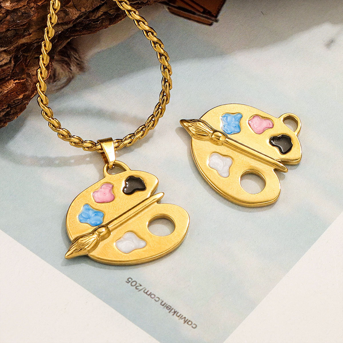 Stainless Steel Colorful Easel Pendant - DIY Necklace Drop - Oil Titanium Steel Enamel Connector Charm, Adorable Accessory