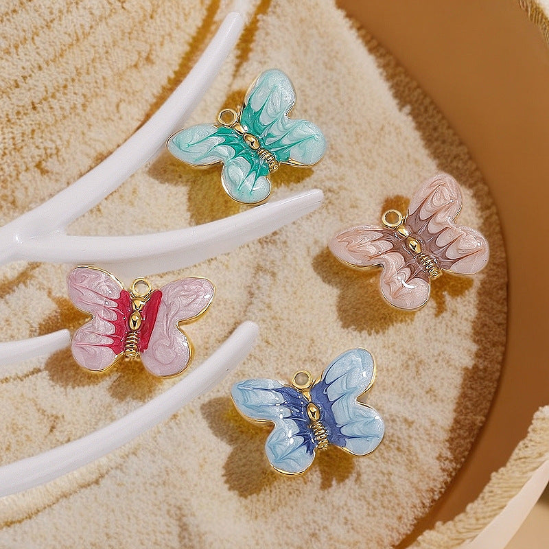 Stainless Steel Cartoon Butterfly Pendants | Enamel Coating & Vacuum Gold-Plated, DIY Accessories for Bags & Handmade Jewelry