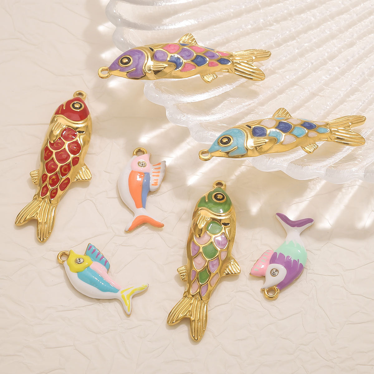 Stainless Steel (Titanium Steel) Colorful Enamel Fish Pendants | DIY Jewelry Accessories, Vibrant Sea Fish Charms for Necklaces & Bracelets