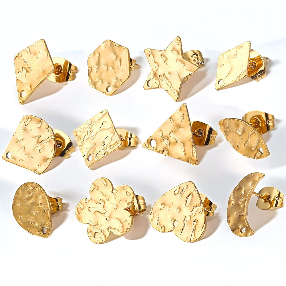 5Pairs Stainless Steel DIY Earring Components - Geometric Textured Blanks & Posts with Holes, Titanium Steel for Earrings