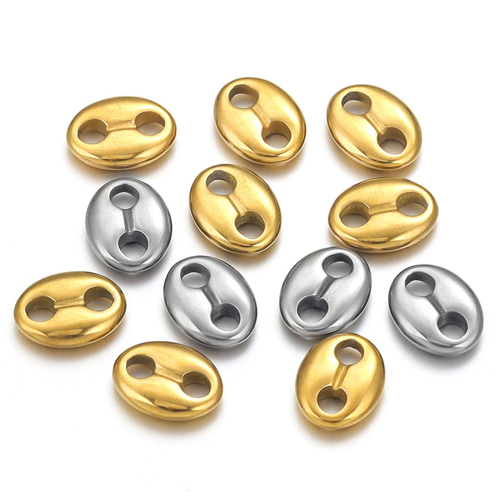 10PCS Stainless Steel Coffee Bean Double Oval Bead Connectors - DIY Jewelry Making Supplies for Necklaces, Bracelets & Crafts