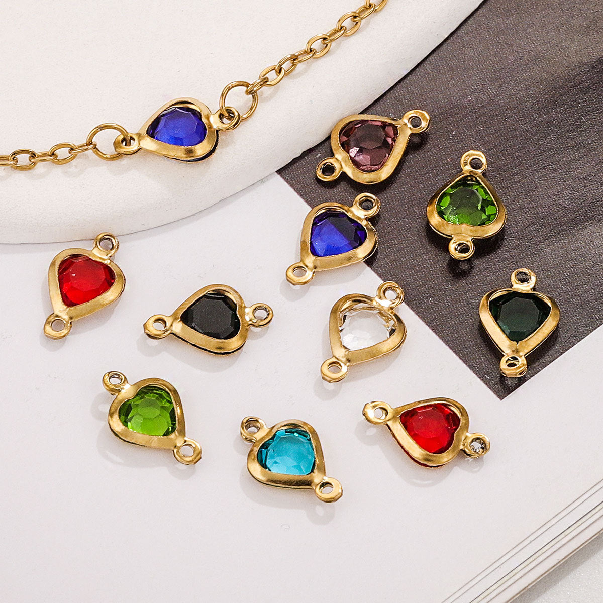 20PCS Stainless Steel Crystal Water Drop Charms - Colorful Titanium Steel, Minimalist Luxury DIY Necklace Jewelry Accessory