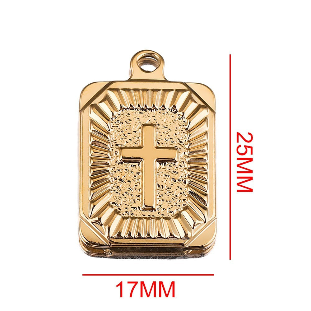 Stainless Steel Rectangular Cross Pendant | Radiating Pattern & Vacuum Plating, DIY Hip Hop Punk Jewelry Charm