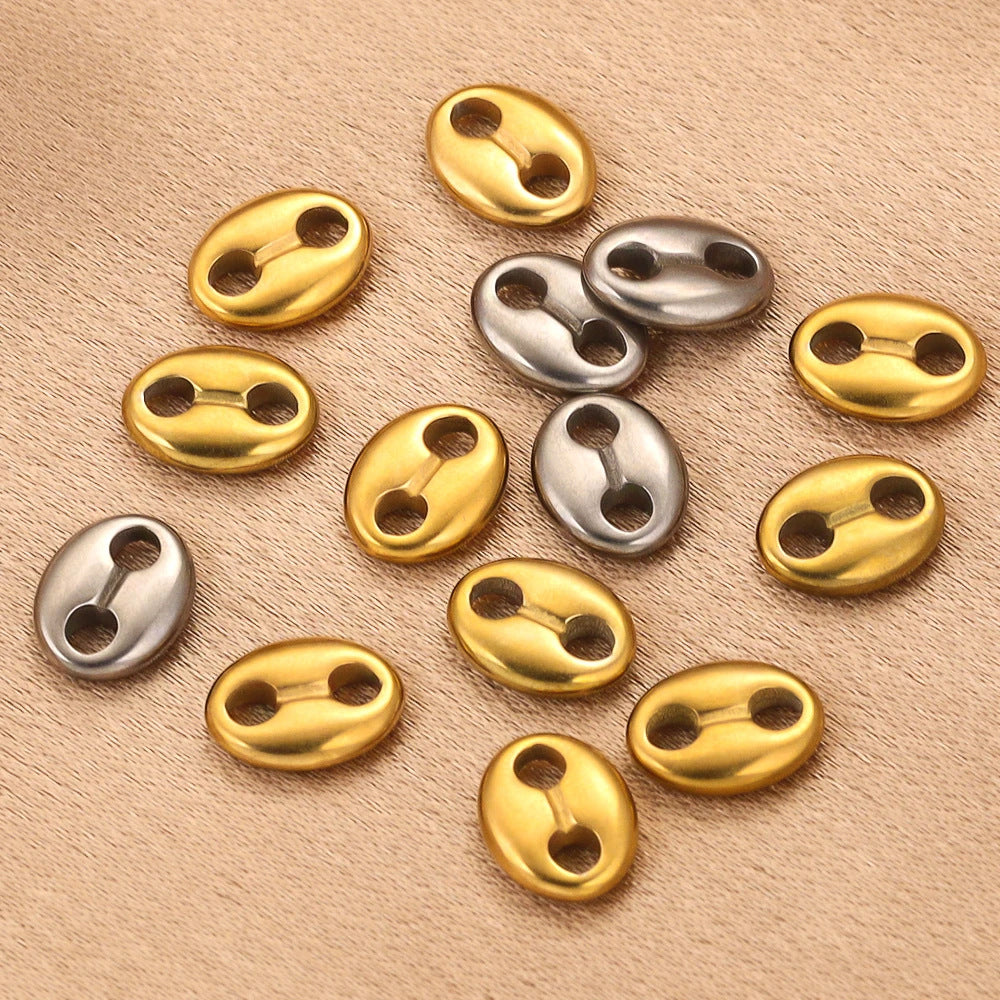 10PCS Stainless Steel Coffee Bean Double Oval Bead Connectors - DIY Jewelry Making Supplies for Necklaces, Bracelets & Crafts